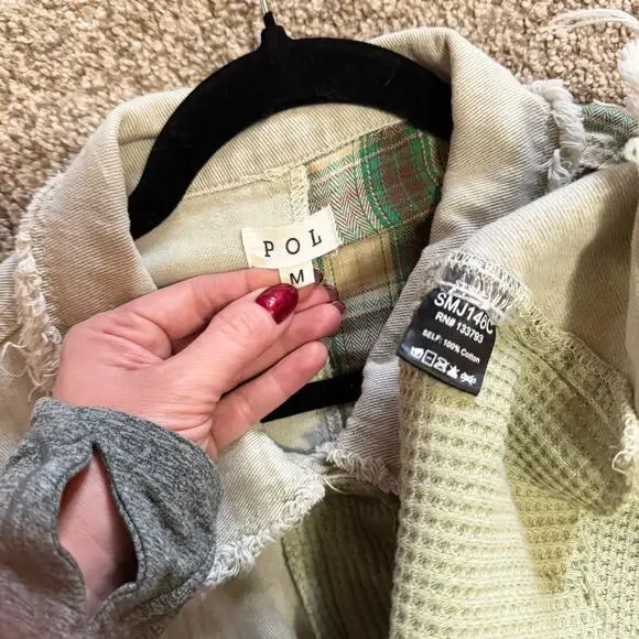 POL Flannel Denim Button Down Jacket Shirt Oversized Women's Medium - Picture 3 of 4